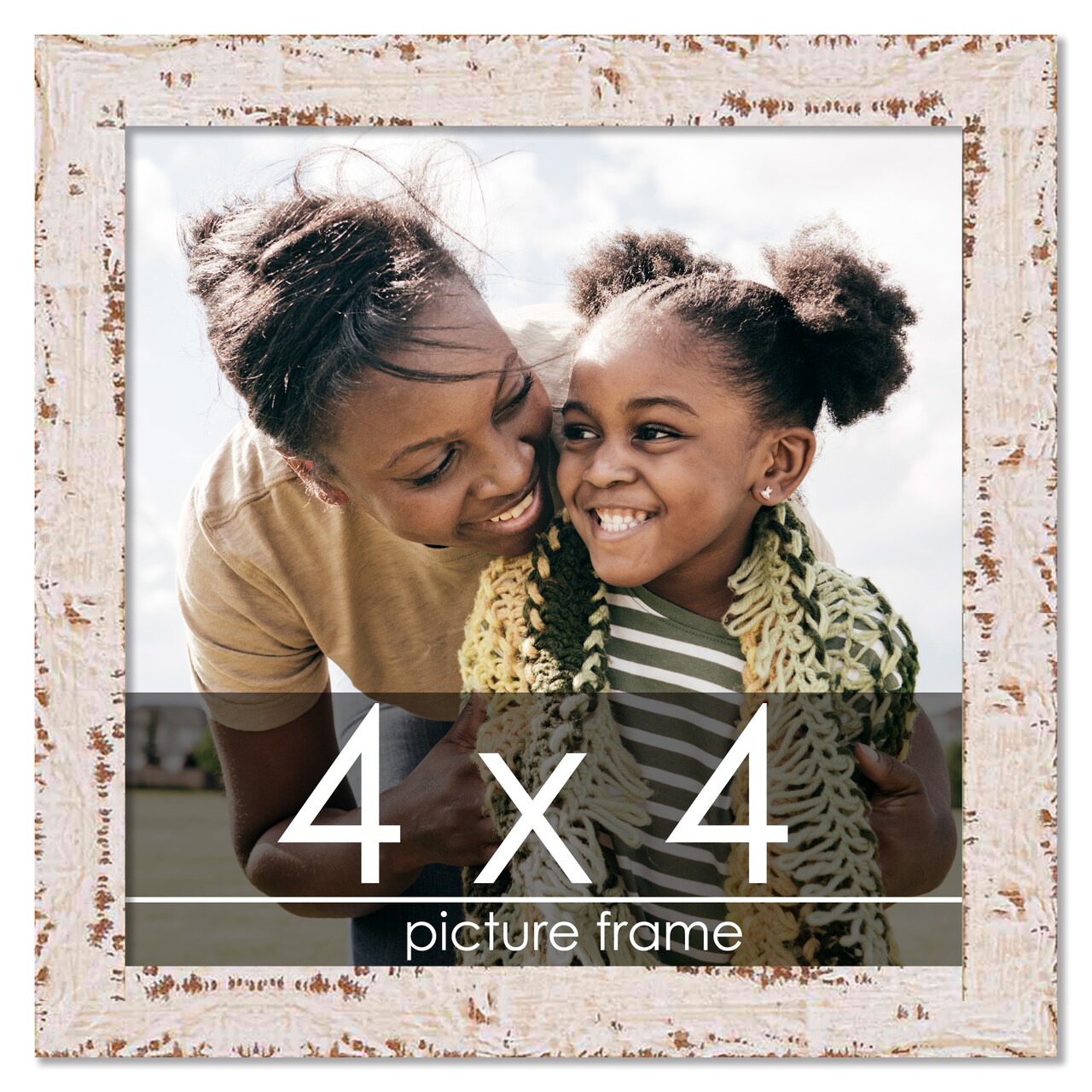 Square Shabby Chic White Picture Frame - UV Acrylic, Foam Board Backing, Hanging Hardware